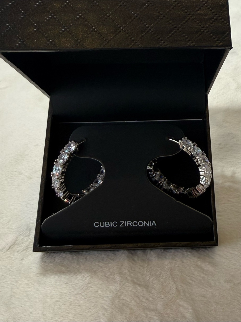 CZ Collection Silver Plated Baguette CZ Hoop Earrings Gift Box New Sparkly - Picture 2 of 4